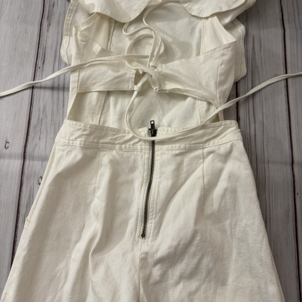 Sugar Lips White Wide Leg Jumpsuit Ruffle Sleeve Cutout Back Boho Small Talon - Picture 6 of 8